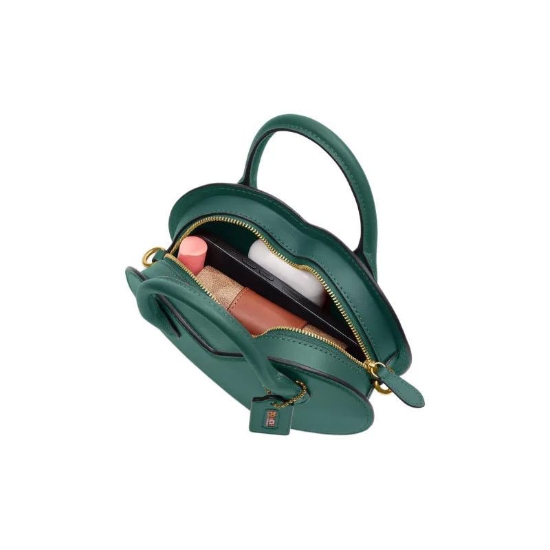 COACH Leather Heart Shaped Bag, One Shoulder Handbag Trumpets Women's Green-5
