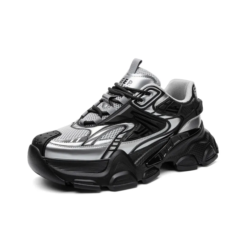 JEEP SPIRIT Black Myth Slip Resistant, Abrasion Resistant, Breathable Low Top Chunky Sneakers Men's Black Silver-2