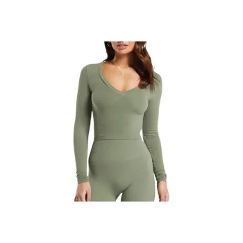 GYMSHARK Cotton Seamless Long Sleeve Midi Workout Clothing Women's Green