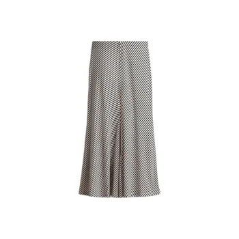 H&M Casual Long Skirt Women's White/Black Stripes