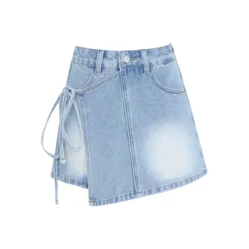 OROI Denim Short Skirts Women's Lace Up