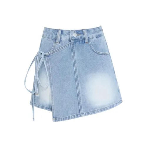 OROI Denim Short Skirts Women's Lace Up