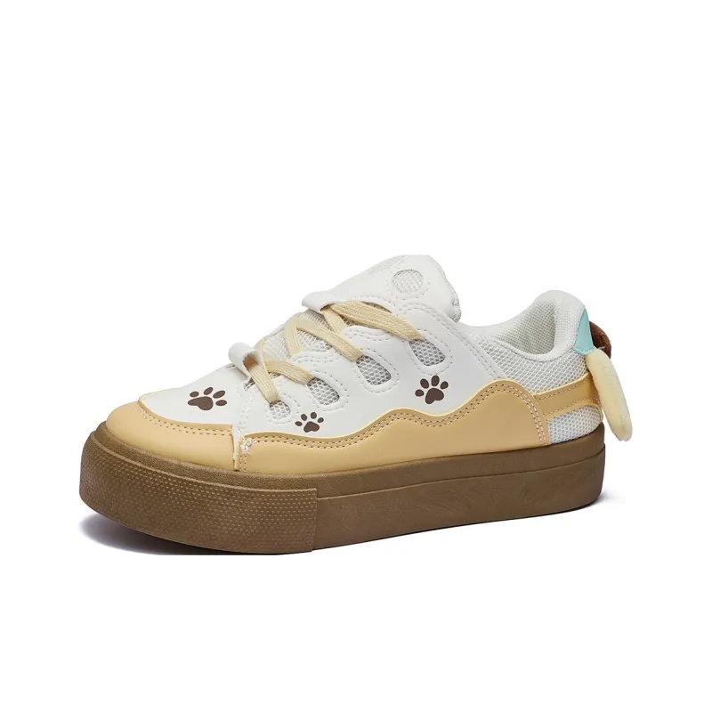 VKOI 1999 Abrasion Resistant, Lightweight, And Breathable Low Top Skateboard Shoes Women's Beige Yellow-3