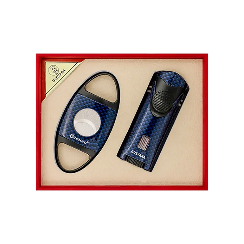 GUEVARA Cigar Tool Set, Blue Flame Lighter With Sharp Double Blade Cigar Scissors-16