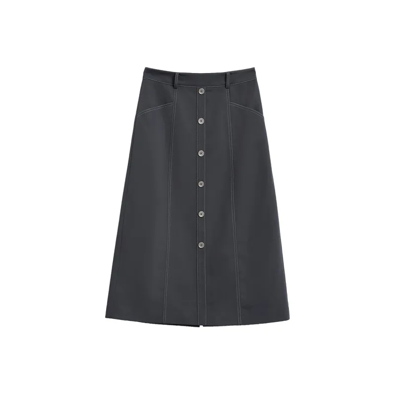 Mambe Casual Long Skirt Women's Black Gray-0