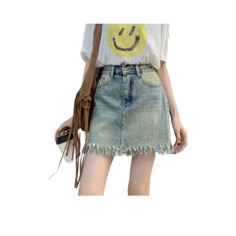 Ordifen Denim Short Skirts Women's Vintage Blue-0