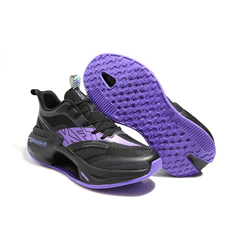 KFT Running Shoes Unisex Low Top Silver White/White Black/White Purple-18