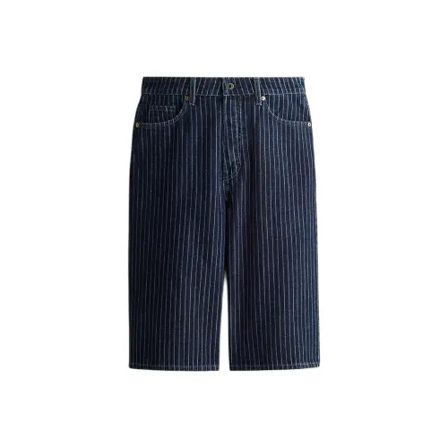 H&M Denim Shorts Women's Dark Denim Blue/Stripes