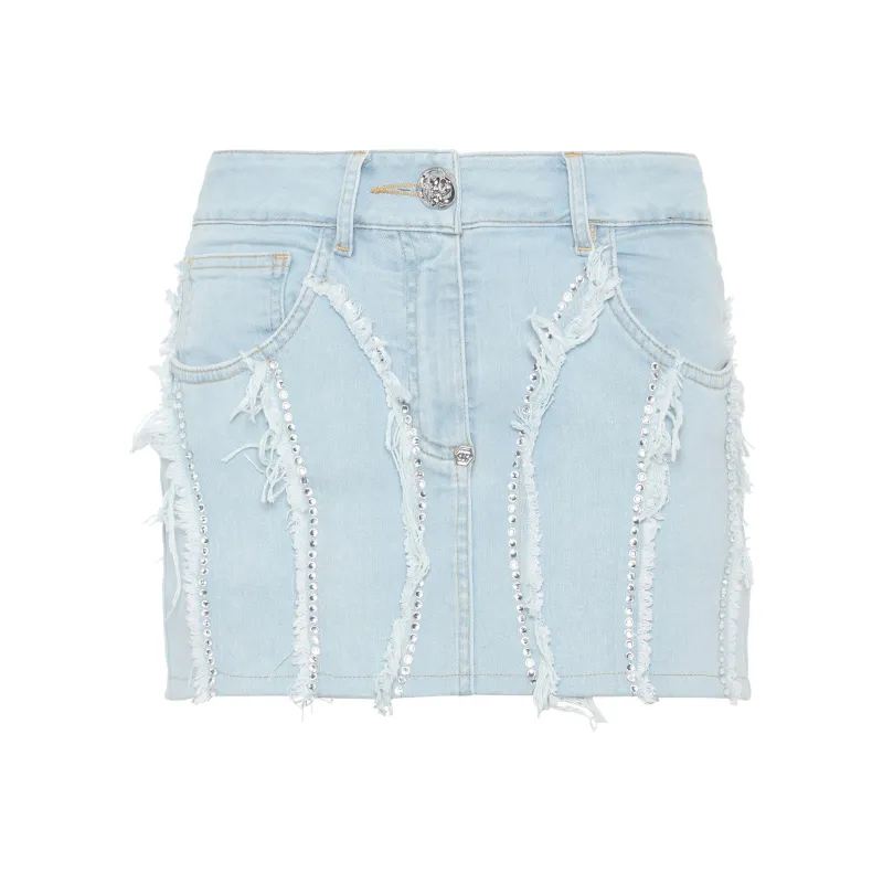 PHILIPP PLEIN Crystal embellished Denim Miniskirt-0