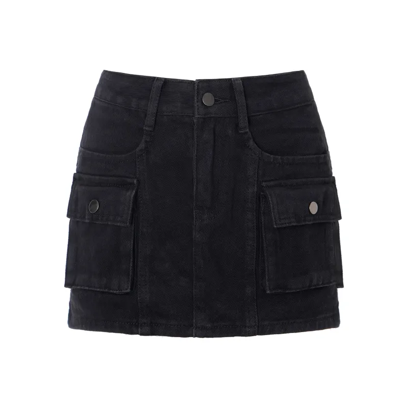 Wen Shan Denim Short Skirts Women's Black-0