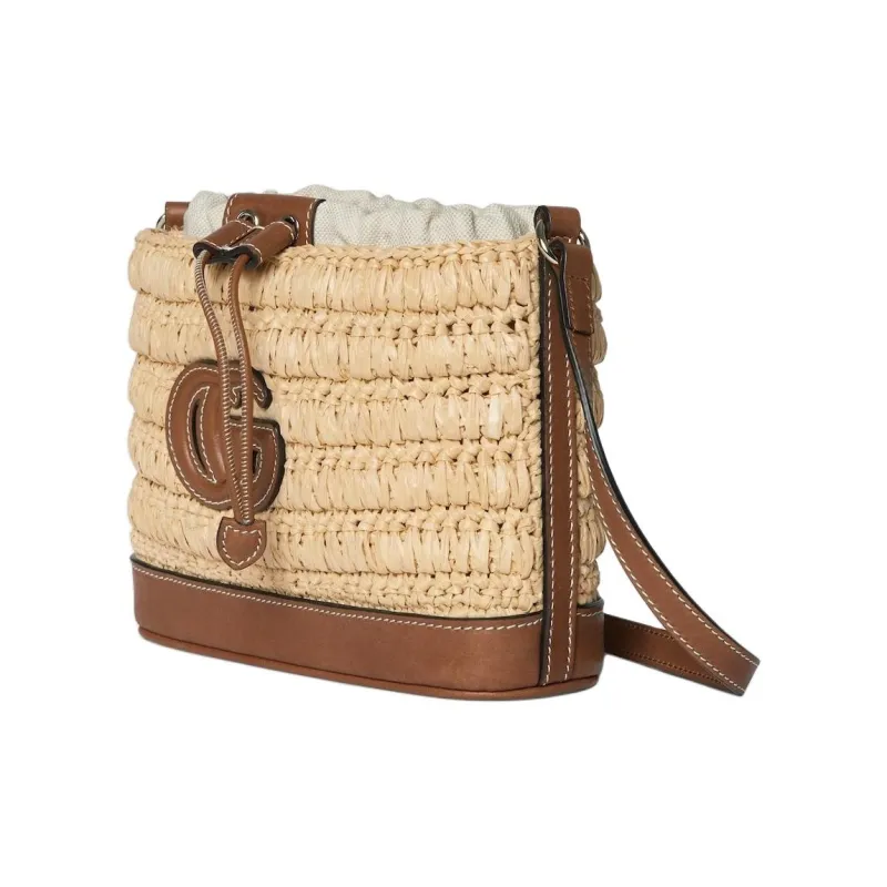 GUCCI Raffia With Leather Bucket Bag, Shoulder Bag Mini Women's Brown-1