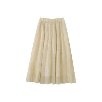 Homemade Willow Silk 2025 Summer Casual Long Skirt Women's [Skirt]Beige 12.8% Silk/Approx. 115g