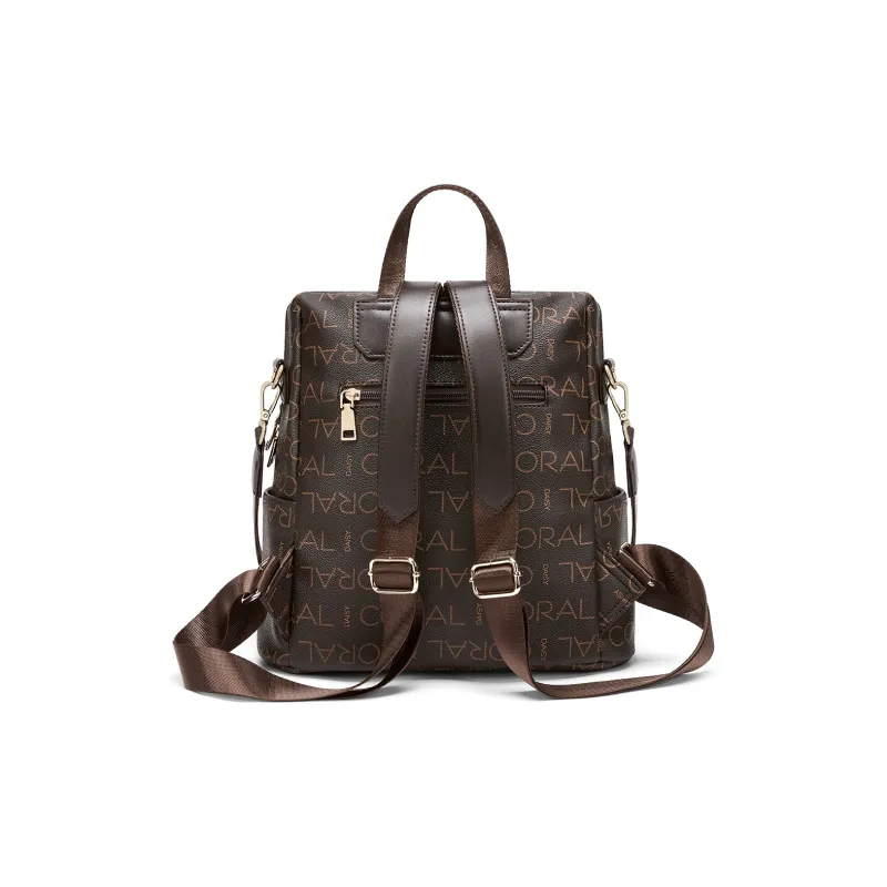 CORALDAISY Synthetic Leather Backpacks Backpack Regular Unisex Ecru/Burgundy/Coffee-2