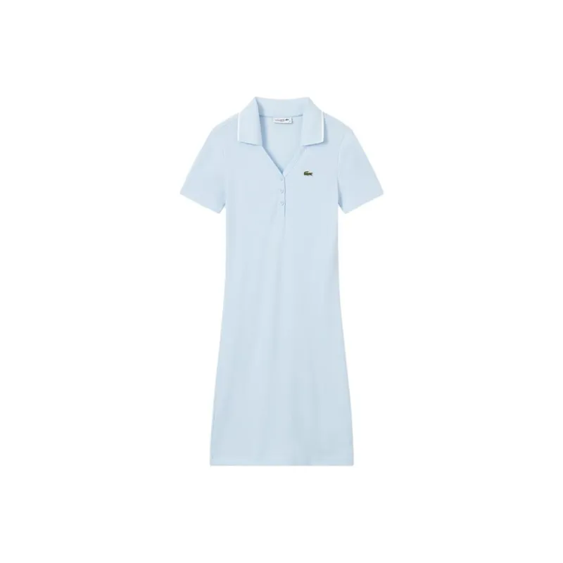 LACOSTE SS25 Short Sleeved Dress Women's Light Blue/White-0