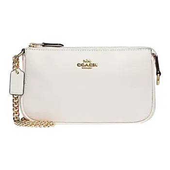 COACH Wristlet Litchi Grain Leather Mahjong Bag One Shoulder Clutch Large Size Women's Beige