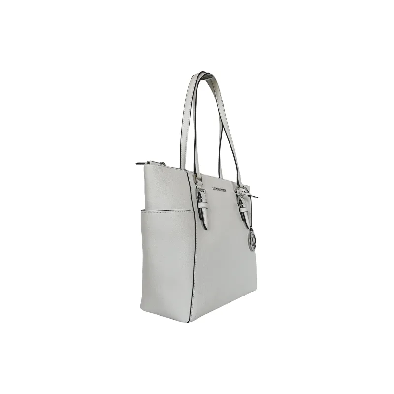 MICHAEL KORS Charlotte Solid Color Leather Handbag, Tote Bag, Shoulder Bag Women's White-1