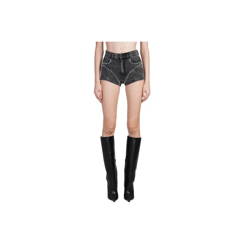 Mugler Stud detailed Denim Mini Shorts-0