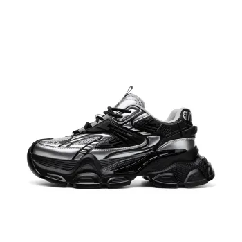 JEEP SPIRIT Darth Vader Height Increasing, Breathable, Slip Resistant Low Top Chunky Sneakers Men's Black Silver