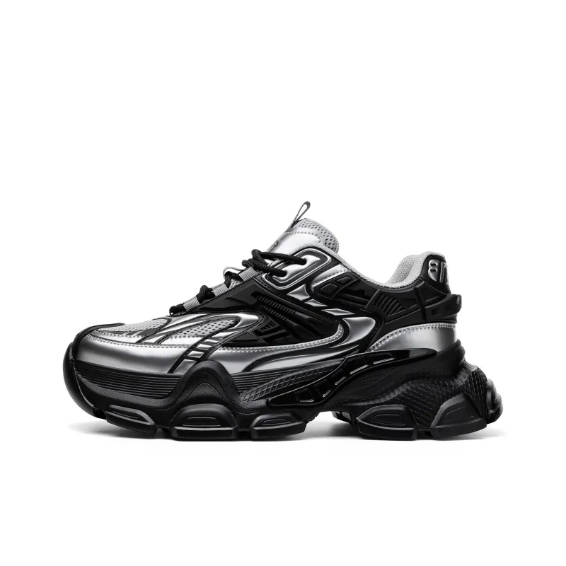 JEEP SPIRIT Black Myth Slip Resistant, Abrasion Resistant, Breathable Low Top Chunky Sneakers Men's Black Silver-0