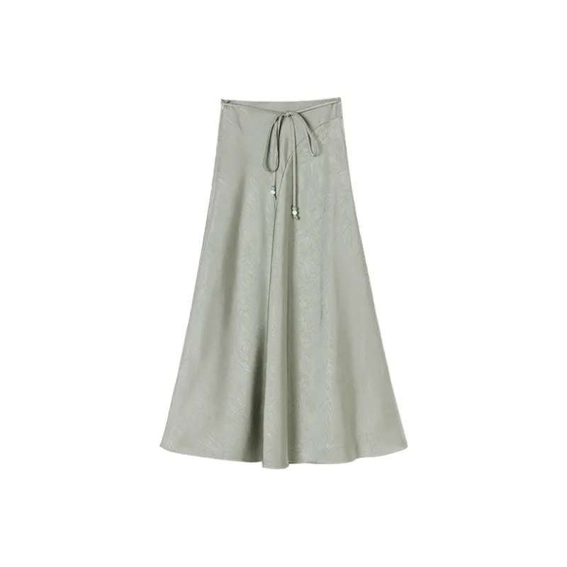 XIANGYING Casual Long Skirt Women's Light Green-0