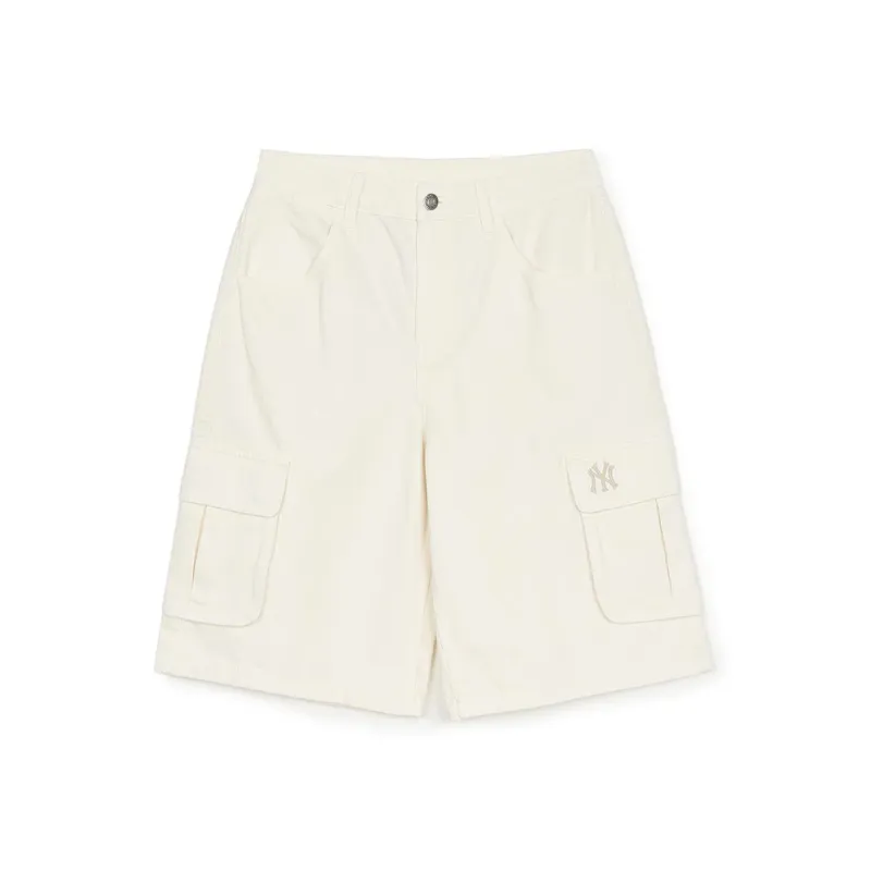 MLB Denim Collection New York Yankees Basic Cargo Denim Shorts Women's Cream-0