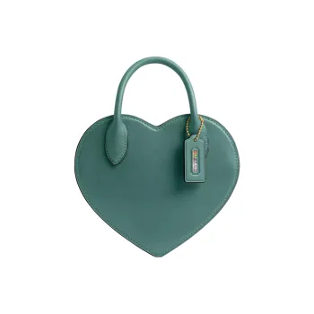 COACH Heart Leather Heart Shaped Bag, One Shoulder Handbag Small Size Women's Green