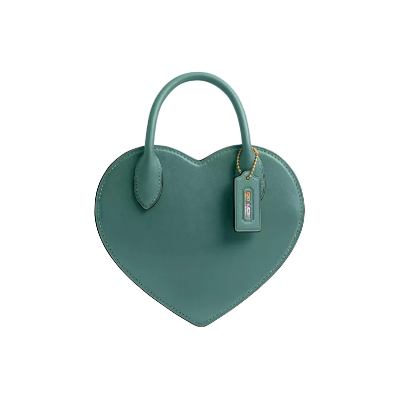 COACH Leather Heart Shaped Bag, One Shoulder Handbag Trumpets Women's Green-0