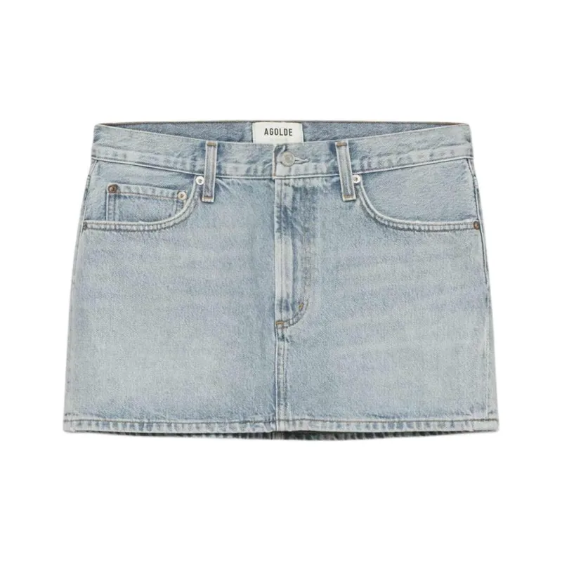 ARITZIA FW24 AGOLDE Alek Mini Skirt Denim Short Skirts Women's Light Indigo-0