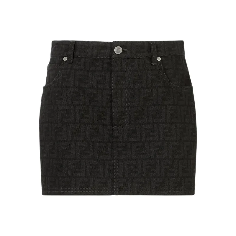 FENDI Logo Detailed Denim Mini Skirt-0
