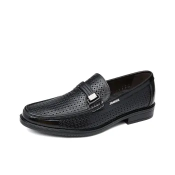 King Jinmai Men's Casual Shoes Men Low Top Black Perforated/Brown Perforated