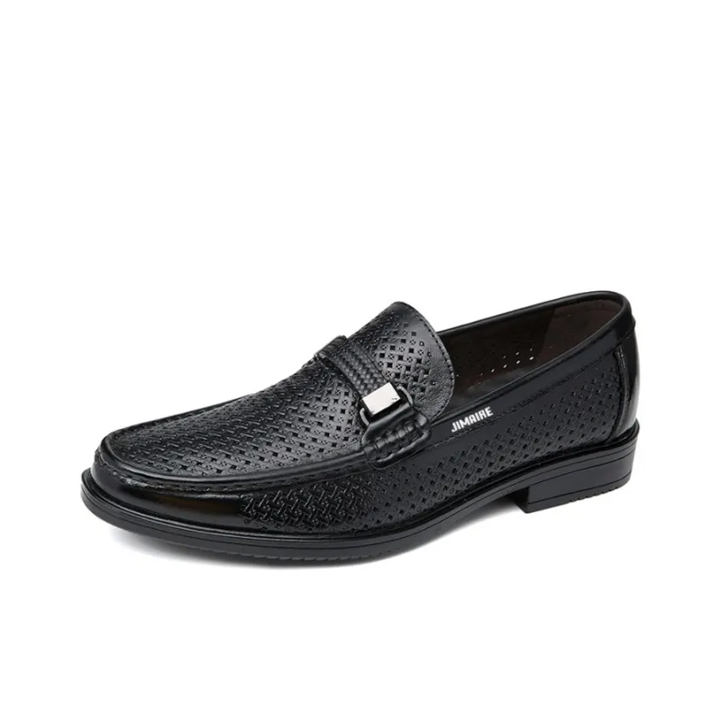 King Jinmai Men's Casual Shoes Men Low Top Black Perforated/Brown Perforated-0