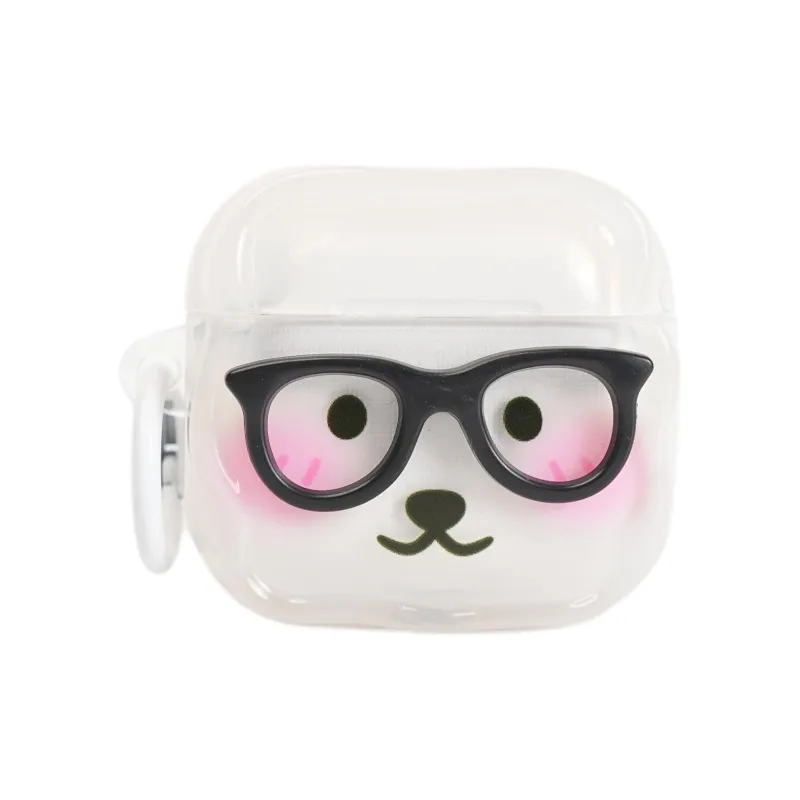Wei Xin Apple AirPods 4/2/3/4th Generation/AirPods Pro/Pro 2 TPU Transparent 3D Effect Glass Bear Headphone Cases-0