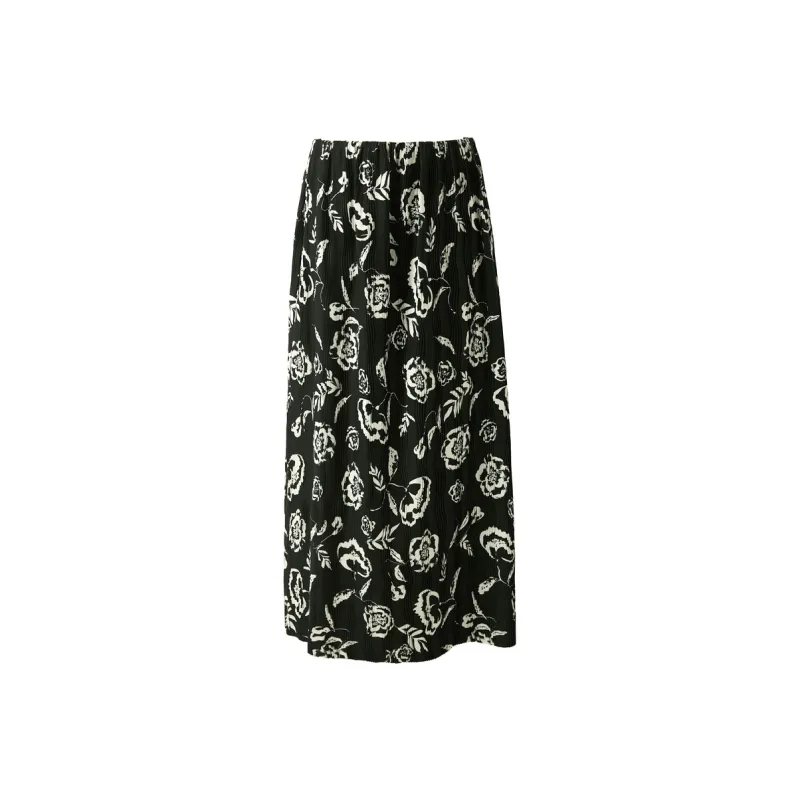 3COLOUR Casual Long Skirt Women's Black Floral-0