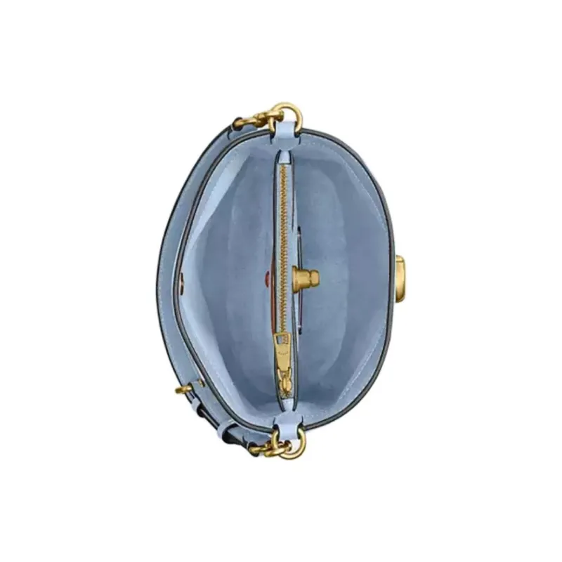 COACH Willow Polished Pebble Leather Bucket Bag, Crossbody Handbag, Shoulder Bag Trumpets Women's Blue-2