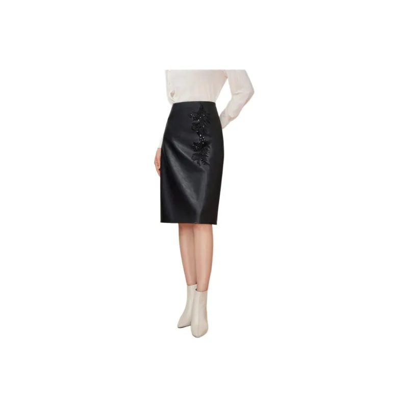 BBLLUUEE Leather Short Skirts Women's Rendering Black-0