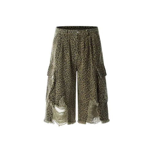 VINMUK Denim Shorts Unisex Leopard Retro
