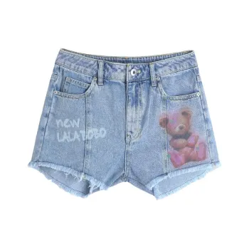 LALABOBO Denim Shorts Women's Light Blue White