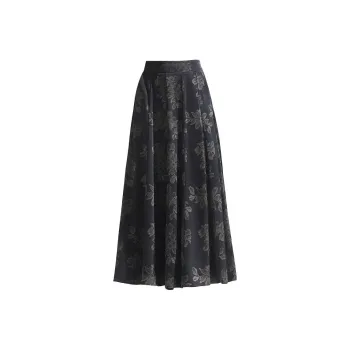 YIRANCHUN Casual Long Skirt Women's Gold Stamped Coffee