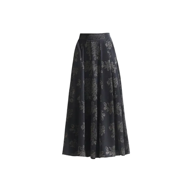 YIRANCHUN Casual Long Skirt Women's Gold Stamped Coffee-0