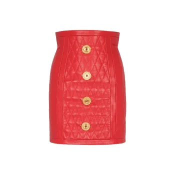BALMAIN FW24 Leather Short Skirts Women's Red