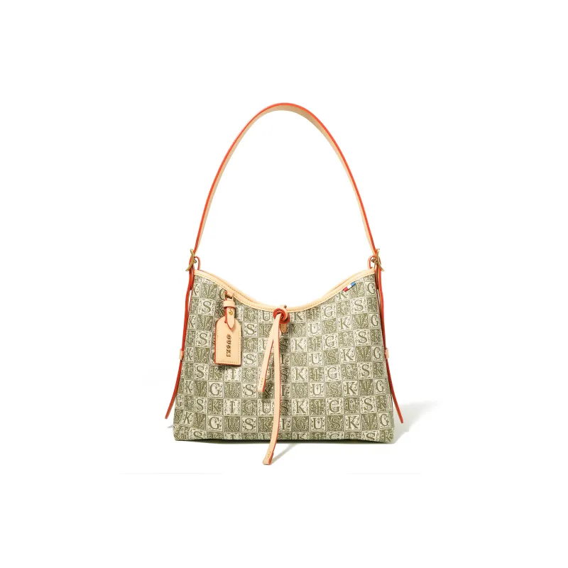 GUSKI Top Grain Cow Leather Tote Handbag, Shoulder Bag Women's Coffee/Beige/Light Green-8