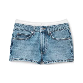 Alexander Wang Pointelle Undie High Rise Mini Shorts Vintage Light Indigo