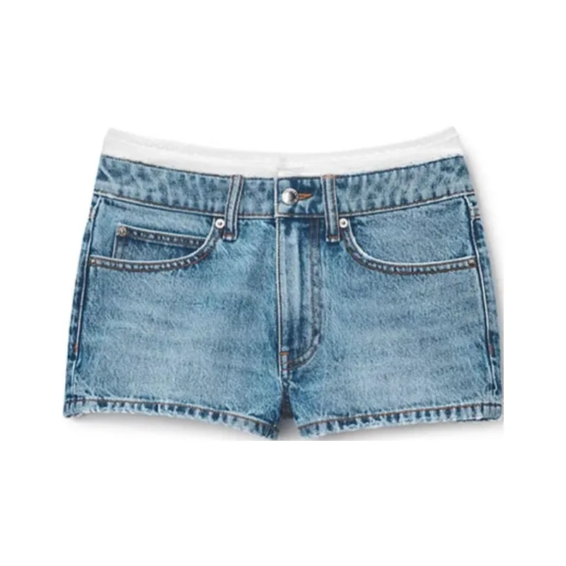 Alexander Wang Pointelle Undie High Rise Mini Shorts Vintage Light Indigo-0