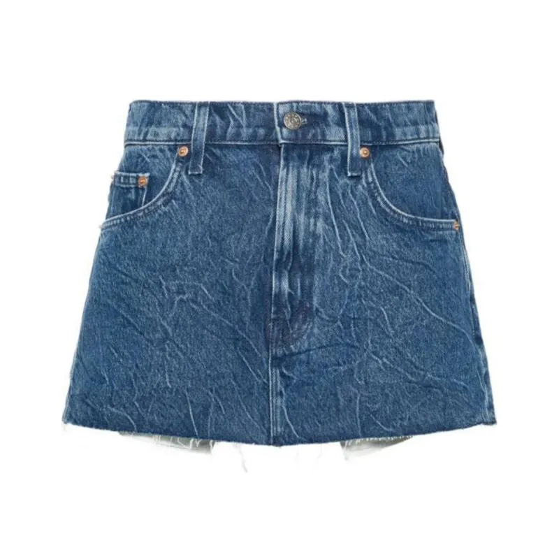 MOTHER The Fun Dip Micro Cut Denim Miniskirt-0