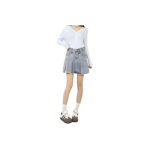 HELEH MOCO Denim Long Skirts Womens Light Blue Women's Light Blue
