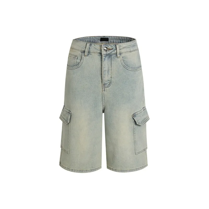 LIUREGALI Denim Shorts Women's Blue Yellow-0