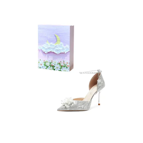 ROBINHOOD Purple Moon Galaxy Box Slim Heel High Heels Women's Silver