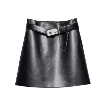 PRADA Leather Short Skirts Women's Black