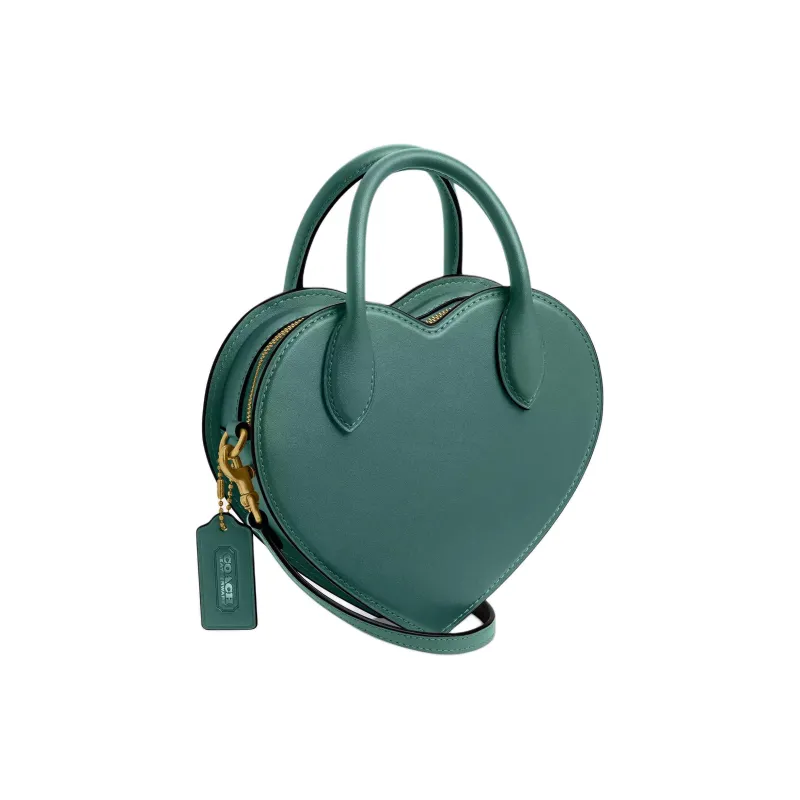 COACH Leather Heart Shaped Bag, One Shoulder Handbag Trumpets Women's Green-1