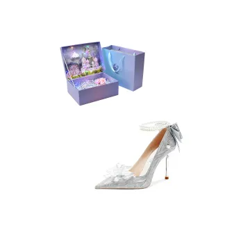 ROBINHOOD Castle Exclusive 3D Box Slim Heel High Heels Women's Silver